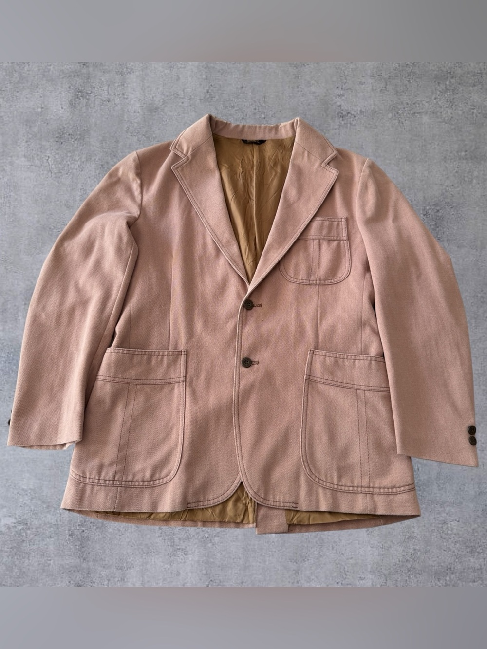 Vintage 70s Levis Panatela Blazer Jacket Mens 42R Taupe Tan Leisure Suit Coat